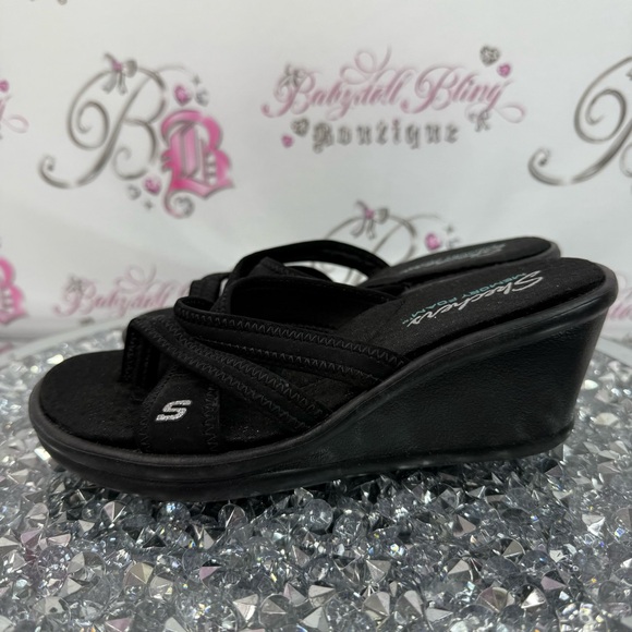Skechers Shoes - Skechers sandals wedge strappy comfy Women's Black Wedge Sandals